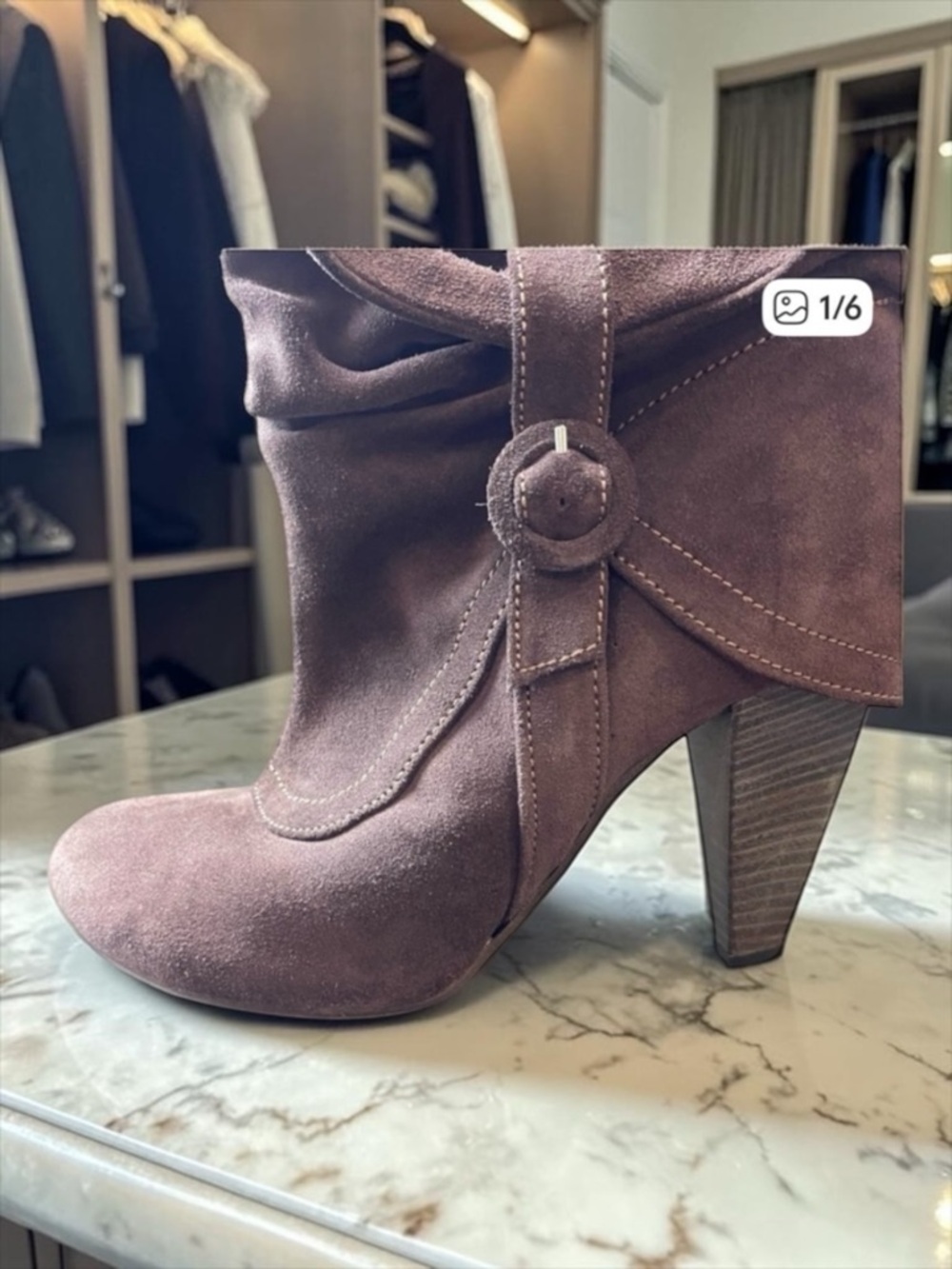 Brown Italian Suede Heeled Boots with Chunky Heel size 8, made in Italy Luxury​
